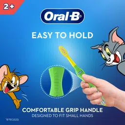 oral b Oral-B Kids Manual Toothbrush, Tom & Jerry, Extra Soft Bristles And Easy To Hold Handle (Age 2+) Pack Of 2, Multicolour image 4