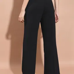 tokyo talkies Women's Straight Fit Wide Leg Trousers | Stretchable Trousers | Casual Trousers| Mid-Rise image 3