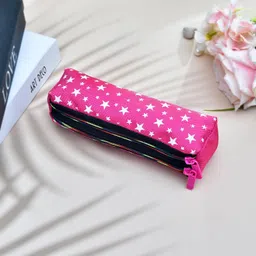 homestic Pencil Pouch | Rexine Stationary Pouch | Pencil Utility Pouch | School Pencil Case for Kids | Pen-Pencil Box for Kids | 2 Zipper Pencil Organizer | Star Pencil Pouch | Pack of 3 | Pink image 2