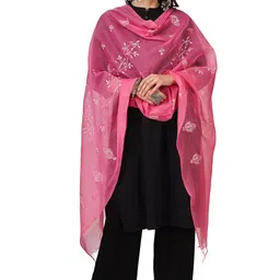 a r silk A R SilkWomen's Pink Cotton Embroidered Dupatta(ARS0785) image 5