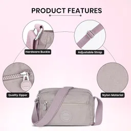 storite Stylish Small Multi-Pocket Nylon Lightweight Sling Crossbody Bag for women, Travel Messenger Side Shoulder Bag (22x15x9cm, Pale Cyan Purple) image 5