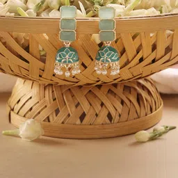 zaveri pearls Mint Green Enamel Ethnic Style Jhumki Earring For Women-ZPFK16526 image 2