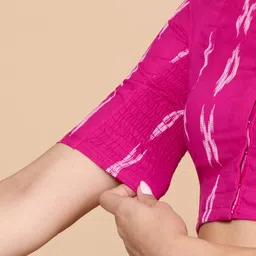 studio shringaar Women's Cotton Ikat Stretchable (Smocked) Readymade Saree Blouse image 5