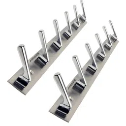 JAGGER JAG323 Wall Mounted Stainless Steel Wall Hooks for Hanging Cloth/Door Hangers/Hook Rail/Bthroom Hanger/Towel Hangers/Key Ring Holder [ Combo Pack of 2 ] (SS Chrome Finish, 6 Hook Hanger) image 1