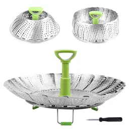 RKPM Stainless Steel Folding Steamer Basket for Vegetable Fish Seafood Cooking, Expandable to Fit Various Size Pot (5.1-9 Inch, Silver) image 1