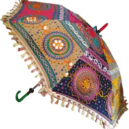 saudeep india Fabric Embroidered Rajasthani Umbrella (Multi Color and Assorted), Photo Shoot, Celebration, Party, Events etc. image 2