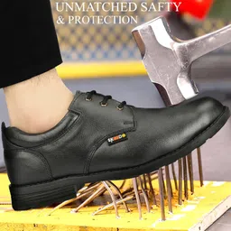 skeedo SKEEDO™ Safety Shoes for Men | Steel Toe Shoes for Heavy Duty Work | Formal Look | Slip Resistant | Light Weight & Comfortable Leather Safety Shoes | TPR Sole image 3