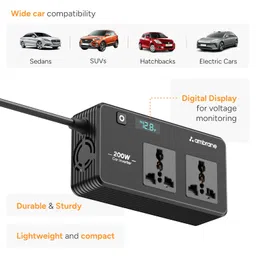 Ambrane 200W Car Power Inverter/Laptop Charger, Charge 5 Devices, 1 Type C 33W PD, 2 USB 22.5W QC, 2 AC Universal Outlets, Safe Charging Technology, For All 12V DC Socket Cars (SmartStrip Auto, Black) image 5