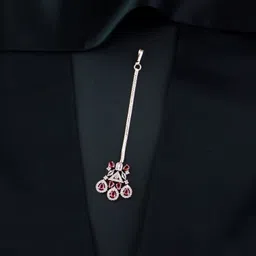 i jewels Valentine's Special Rose Gold Plated Designer American Diamonad Studded Maang Tikka for Women and Girls (T2112) image 2
