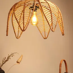 Habere India-All the Cultures Fabricating India Bamboo Lampshade | Bamboo Pendant Lamp | Boho Lampshade | Cane Lampshade | Rattan Lampshade | Bamboo Hanging Lamp ((Diameter 43 CM, Height 28 CM)) image 4