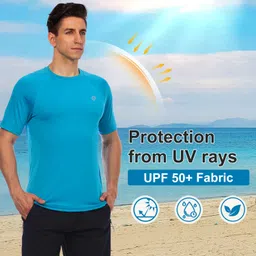 hodosports Men's Swim Shirt Quick Dry Short Sleeve UPF 50+ Rash Guard Sun Protection image 4