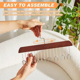 Hian Adjustable Wooden Hanger with 8 Hooks – Versatile Closet Organizer for Lingerie, Belts, Scarves, Ties & Garments – Perfect Space-Saving Storage Solution for Wardrobes & Cupboards (Brown Color) image 4