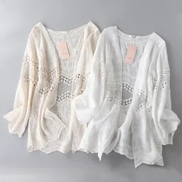 club bollywood Women Crochet Cardigan Hollowed Beach Cover up Tops for Women Swimming Beach White|Clothing, Shoes & Accessories | Womens Clothing | Tops & Blouses|1pcs Women Cardigan image 5