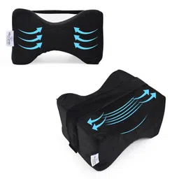 WELLGIVER Orthopedic Memory Foam Knee and Leg Pillow for Men and Women - Supports Knock Knees, Calves, and Thighs, Elevates Legs - (Black-Pack of 1) image 1