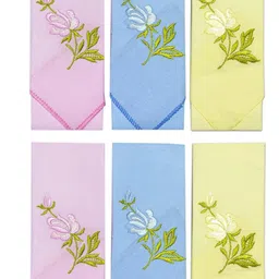 cotton square 100% Pure Cotton Material Flower Embroidered Hankies - Size 25 x 25 cm image 1