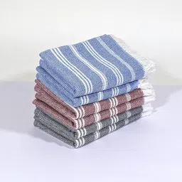 IndiHaus Premium Cotton Hand Towel Set Of 6 (60cm X 40cm) | Soft, Absorbent Multi-Purpose Napkins | Face And Hand Use (Blue, Crimson & Grey), 250 TC image 1