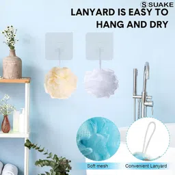 Suake Loofah for Bathing | Exfoliating Body Scrubber & Shower Sponge | For Men, Women, and Kids | With Handle Adhesive Wall Hook - Gentle and Effective Cleansing image 2