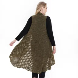 dikalady Women's Open Weave Long Vest Casual Sleeveless Crochet Open Front Knit Cardigan image 5