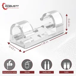Robustt Cable Organizer Clips - Transparent | Strong Self Adhesive | 16 Pcs | ABS Material | Cord Hook with 3M Foam | Cable Organizer for Desk, Wall, Car, LED Lights, Office Cable Management image 2