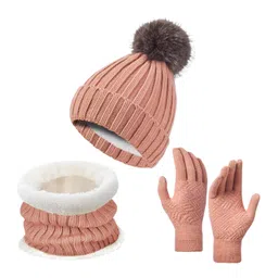 merishopp Winter Hat Scarf Gloves Set Winter Cap Neck Warmer for Running Skiing Hiking Pink|Clothing, Shoes & Accessories | Womens Accessories | Hats image 3