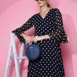 sheetal associates Women's Casual Flared Sleeve Georgette Polka Print Fit and Flare Dress image 3