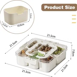 EARTHCONE Divided Fridge Storage Boxes with Serving Tray, Lid and Handle, Fridge Organizer with Removable Compartment Storage Containers 21 * 21 * 7cm (1Pcs) image 2
