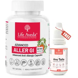 life aveda 100% Natural Ayurvedic Plant Based Advanced Aller Gi Capsules for Rhinitis, Sinusitis, Skin Rashes And Immunity Booster - 60 Capsules (Pack of 1) image 1