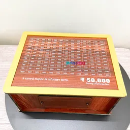 Printiaa Wooden Piggy Bank | ₹50,000 Savings Challenge Money Box | Carved Wooden Coin Bank for Kids & Adults | Cash Vault & Cashbox | Durable & Eco-Friendly Money Saver for Smart Saving image 3