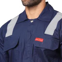 FRENCH TERRAIN® MEN'S COTTON INDUSTRIAL BOILER SUIT (COVERALLS) WITH REFLECTIVE TAPE, SIZE 42 -XL, NAVY BLUE. image 3