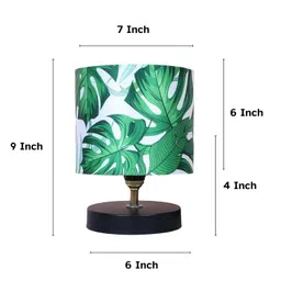 tu casa Black Metal Table Lamp for Home Decoration, Bedroom, Living Room, Lounge, Office, Festival Gifting, Study Table (Palm Print with Satin Shade) H - 9" / No Blub image 4