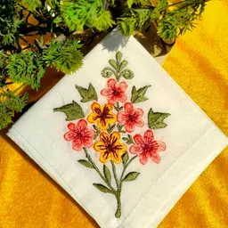 Shree adodhya women hankerchief with small red flower embroidery set of 2. image 3