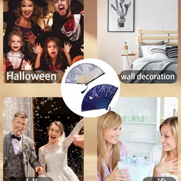 nhcdfa 2 Pcs Hand Fan Manual, Japanese Fan, Paper Fans for Decoration for Dancing Cosplay Wedding Party Props Decoration, White Blue image 4
