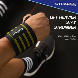 STRAUSS Cotton Wrist Support | Adjustable Band for Compression & Support, Weightlifting, Gym & Sports | Ideal for Men & Women | Set of 2 (Yellow) image 2