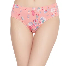 clovia Women's Cotton Mid Waist Floral Print Hipster Panty in Orange image 1
