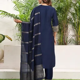 siril Women's Cotton Silk Sequence Embroidered Straight Kurta Pant with Dupatta Set image 2