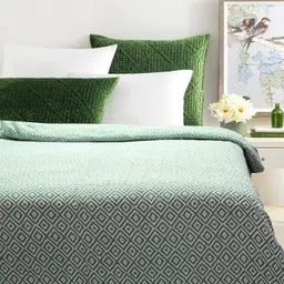 The Furnishers Reversible Green Argyle Pattern Woven Cotton Large Throw 98x87 Inch | Blanket Living Room, Bedroom, Sofa, Couch, Bed & Chair - Size 250x220 CM image 1