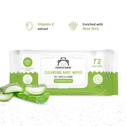 Amazon Brand - Mama Bear Cleansing Baby Wipes With Lid, Enriched With Aloe Vera & Vitamin E, Paraben Free, Ph Balanced & Dermatologically Tested, 72 Count (Super Saver Pack Of 16) image 2