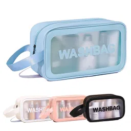 REWOP Cosmetic Organizer Bag Waterproof Makeup Pouch Clear Toiletry Bag, Wash Make Up Bag Pvc Waterproof Zippered Cosmetic Bag, Portable Carry Pouch For Women, Men For Travel (Blue), 9 cm image 1