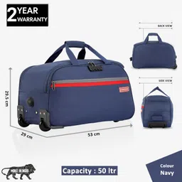 lavie sport Cabin Size 53 cms Victor Combi Anti-Theft Wheel Duffle Bag (Navy) image 3
