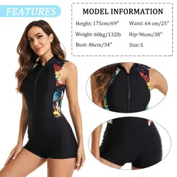 maeau Women One Piece Swimsuit Rashguard Zipper Sleeveless Bathing Suit for Surf Swimming Diving image 3