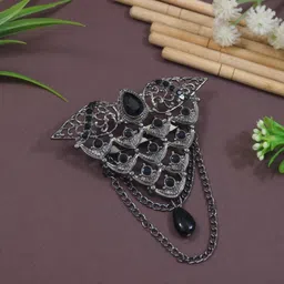 i jewels Silver Oxidised Traditional Stone Drop Brooch for Groom/Men/Dulha image 2
