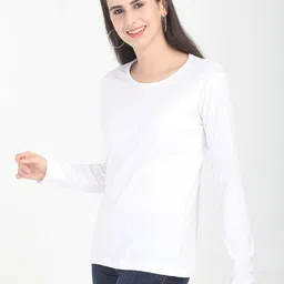 fleximaa Women's Cotton Plain Round Neck Full Sleeve T-Shirt image 3