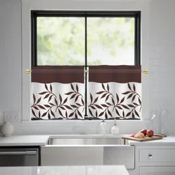 HIMS Polyester Long Leaf Washroom/Kitchen Window Opaque Curtains,Rod Pocket Short Small Window Curtains 2 Feet For Kitchen (Width 26 Inch X Length 24 Inch) - Pack Of 2 Piece Brown image 1