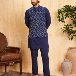 amazon brand - symbol Men's Floral Regular Cotton Nehru Jacket Kurta Pant Set (3pcs) image 3