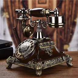Cloyster Retro Phone Vintage Phone European Bronze Turntable Creative Rotating Antique Telephone Garden Home Button Office Fixed Landline (Square Model) image 1