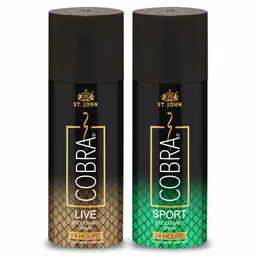 ST. JOHN COBRA Long lasting Good Fragrance Combo Pack of 150 Ml Deo Live Spray,Deo Sports Spray - for Men (Pack of 2) image 1