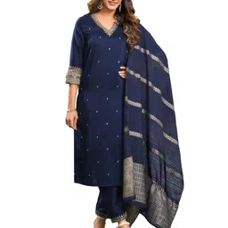 siril Women's Cotton Silk Sequence Embroidered Straight Kurta Pant with Dupatta Set image 1
