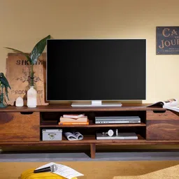 G Fine Furniture Wooden Entertainment Tv Unit for Living Room | Tv Stand/TV Cabinet with 2 Door & 2 Shelf Storage | Solid Wood Sheesham, Brown Finish image 1