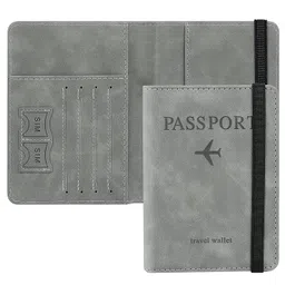 arj Passport Holder Cover Travel Wallet Organiser, Passport Case with PU Leather Travel Document Holder for Men & Women Travel Accessories (Grey) image 1
