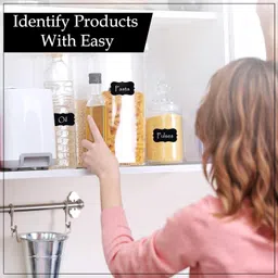 glun GLUN® 100 Piece Waterproof Vinyl Black Rewritable Labels Stickers for Mason Jar Glass & Plastic Bottles, 100 Piece Stickers with 1 Piece White Pencil, Self-Adhesive Spice Labels image 2